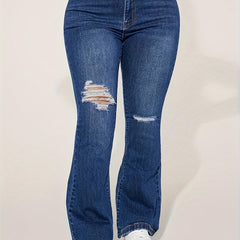 Women's Plus Washed Ripped Flared Leg Jeans