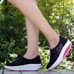Women's M Pattern Slip-on Mesh Wedge Sneakers Lightweight Sporty Walking Shoes