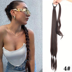 Long Straight Ponytail Extensions Synthetic Hair Natural Look