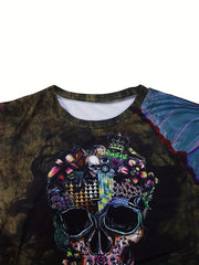 Gothic Skull Print Sweatshirt Crew Neck For Fall & Winter Women's Clothing