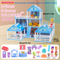 Girls Castle Dollhouse Set with Furniture & Pets for Age 4-10