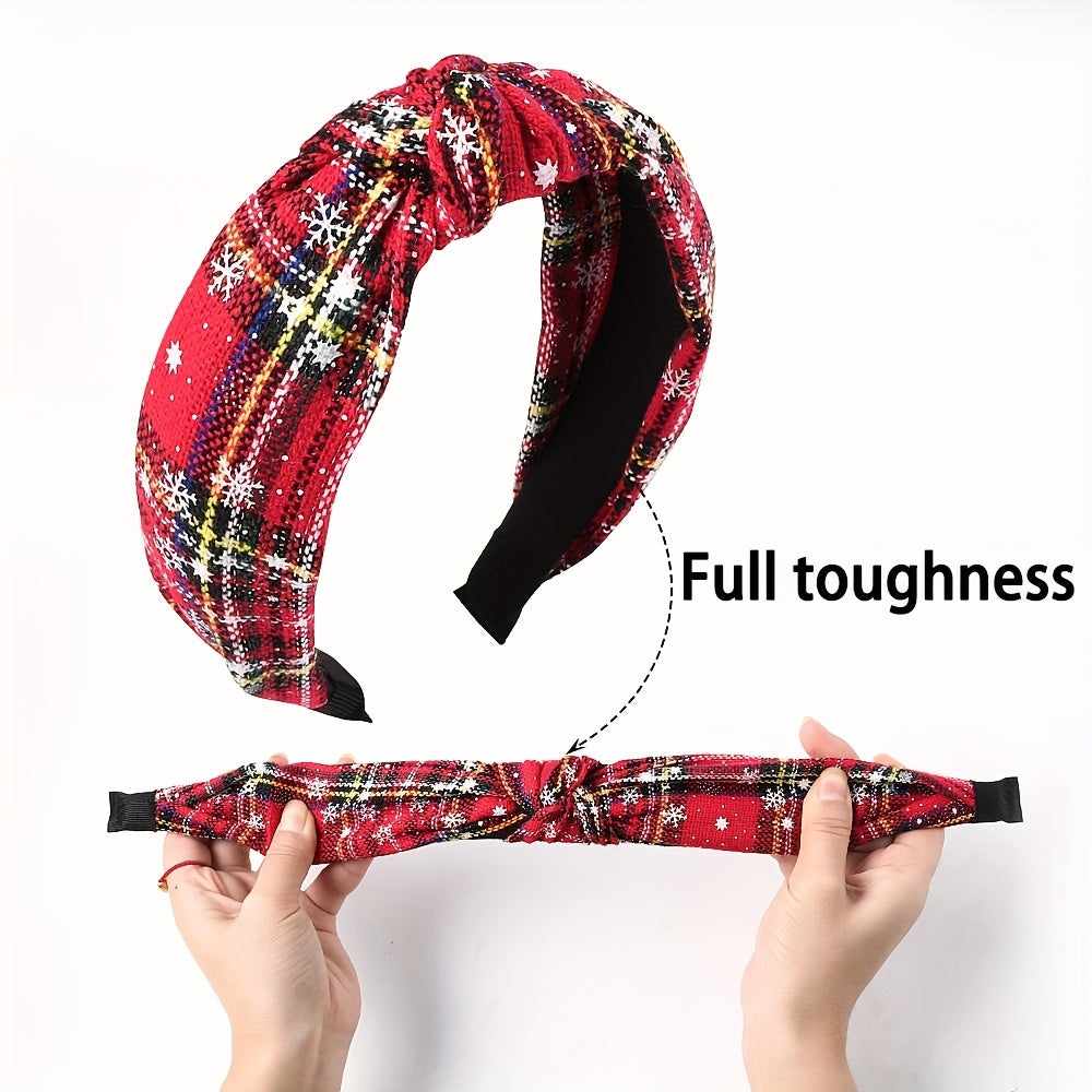 Christmas Style Knotted Headband Snow Plaid Holiday Party Hair Accessory