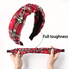 Christmas Style Knotted Headband Snow Plaid Holiday Party Hair Accessory