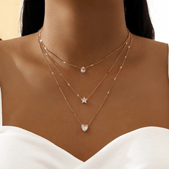 Retro Zircon Necklace Star Water Drop Pendant Clavicle Chain