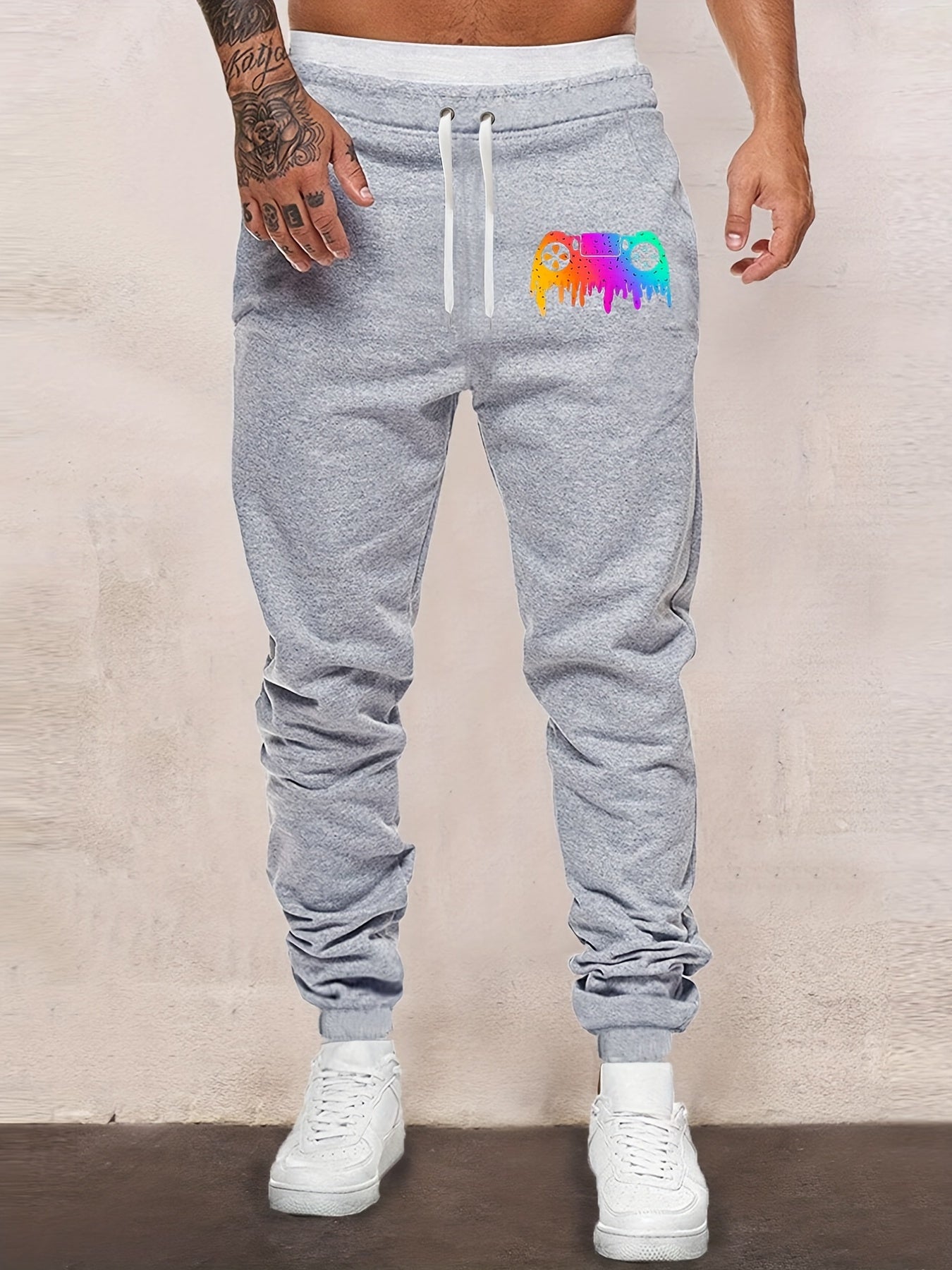 Gamepad Print Men's Sweatpants Drawstring Pockets Jogger Loose Casual Pants