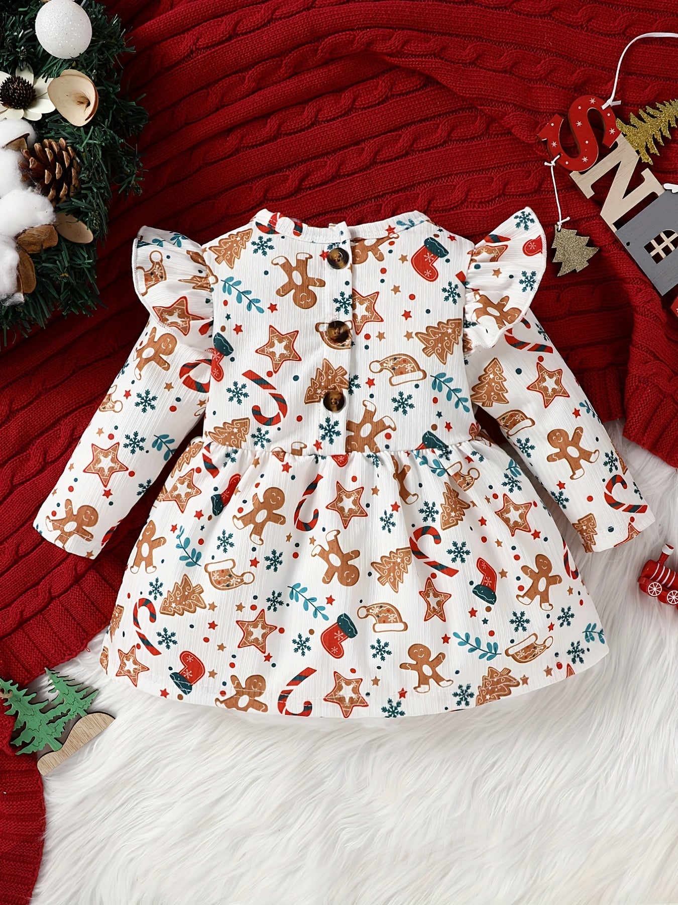 Baby Girls Christmas Cartoon Print Long Sleeve Dress