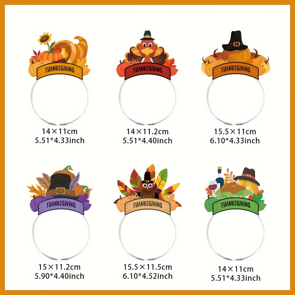 6pcs Thanksgiving Hair Hoop Dress Up Supplies Happy Thanksgiving Party