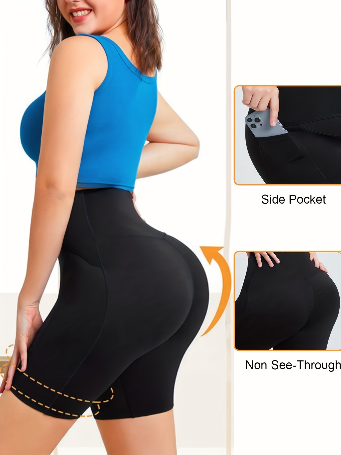 Tummy Control Butt Lifting Shorts With Pockets