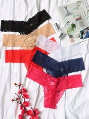 6pcs Floral Lace Thongs Scallop Trim Panties Soft Comfy Women's Lingerie