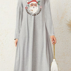 Santa Claus Print Long Sleeve Nightdress