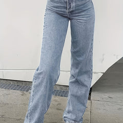 Butterfly Print Straight Jeans High Waist Non Stretch