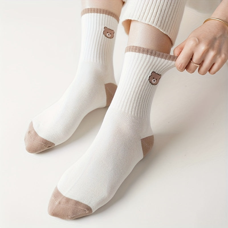 7 Pairs Cartoon Print Socks Cute & Comfortable Women's Mid Tube Stockings
