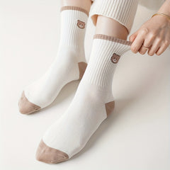 7 Pairs Cartoon Print Socks Cute & Comfortable Women's Mid Tube Stockings