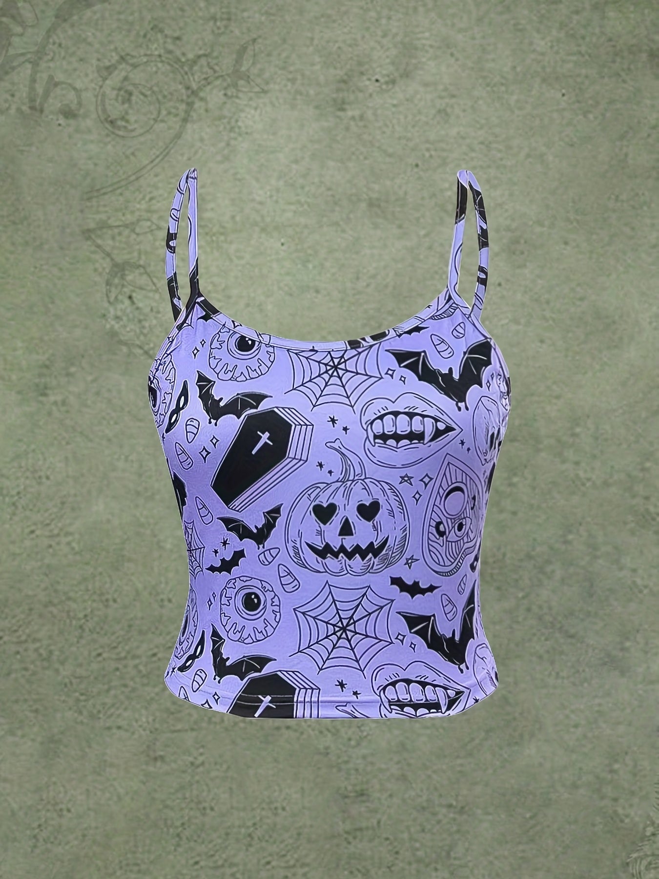 Halloween Graphic Print Cami Top Gothic Crew Neck Summer Sleeveless Top