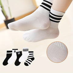 5 Pairs Boys Casual Knit Socks Thin Mesh Breathable Soft Seamless Toe Socks