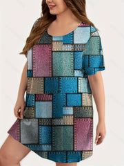 Retro Nightdress Women's Plus Colorblock Sleep Dress
