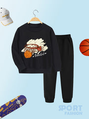 Boys Basketball Sweatshirt & Sweatpants Set Kids Fall Winter Clothes