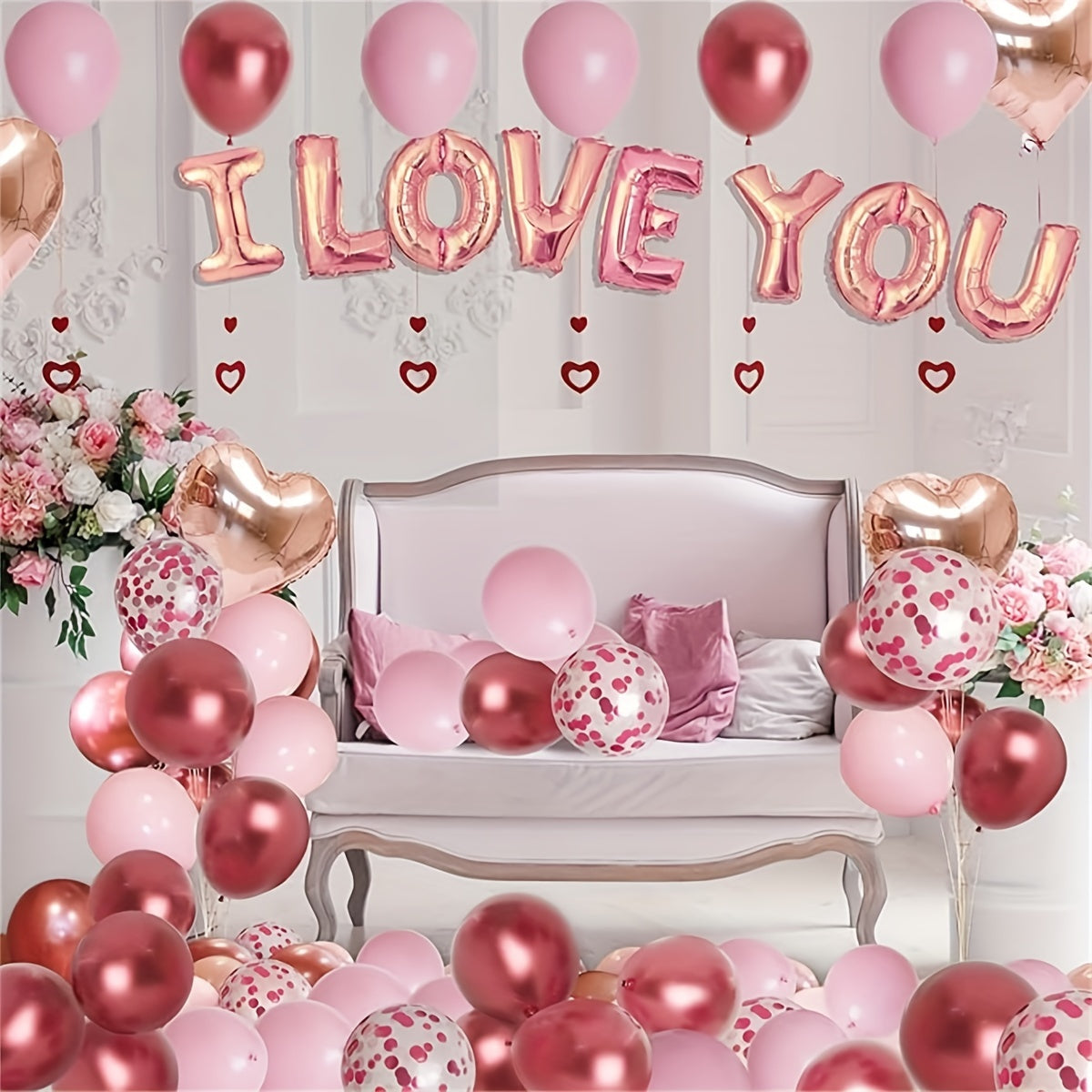 Romantic Balloons Set with Rose Petals and Letter Balloons