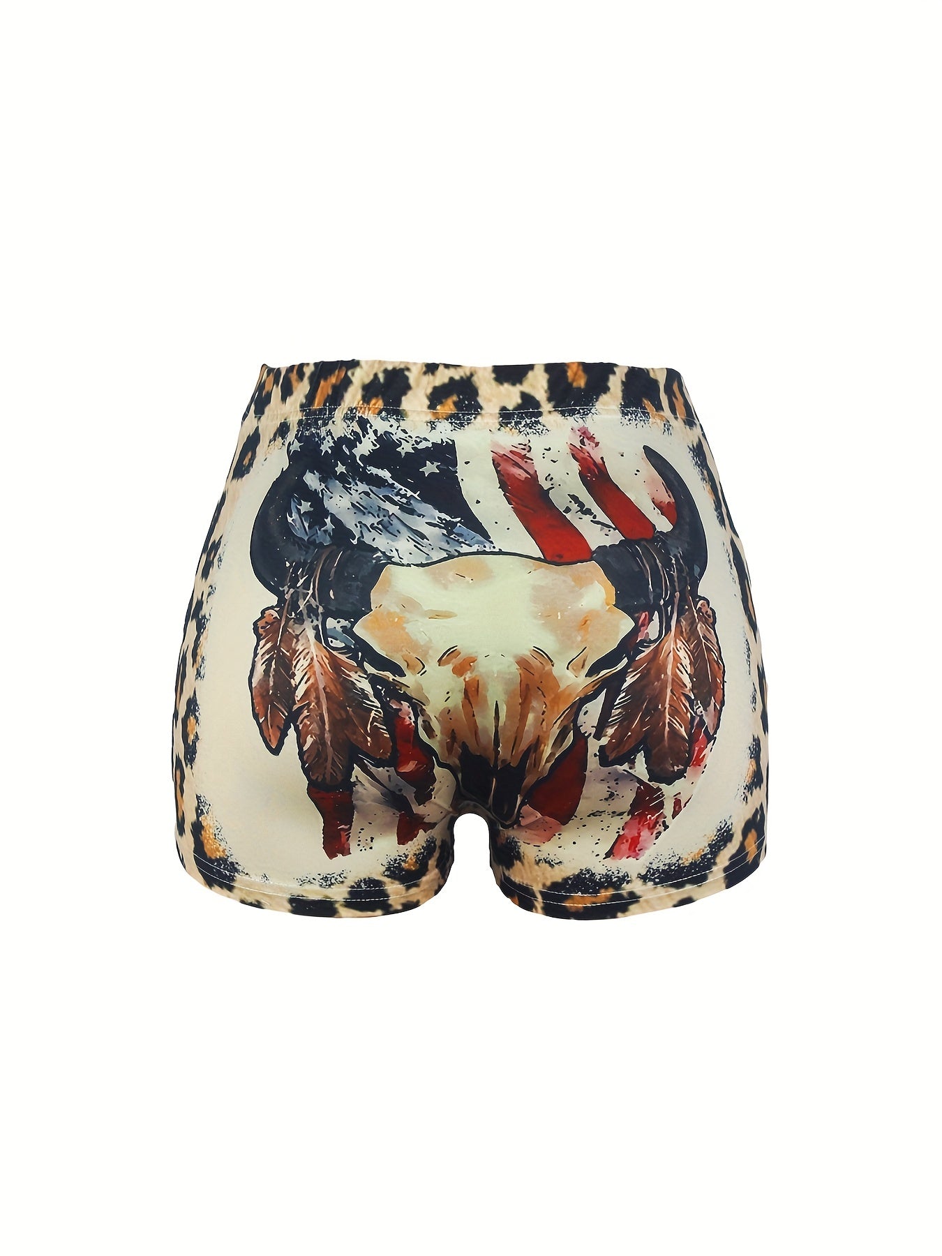 Bull Skull & Leopard Print Skinny Shorts for Women