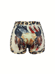 Bull Skull & Leopard Print Skinny Shorts for Women