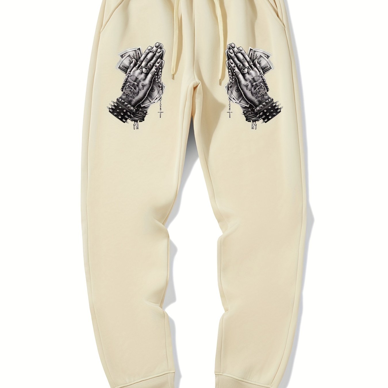 Praying Hands Print Men's Drawstring Sweatpants Loose Casual Jogger Pants