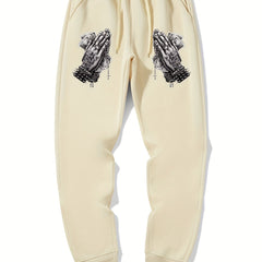 Praying Hands Print Men's Drawstring Sweatpants Loose Casual Jogger Pants