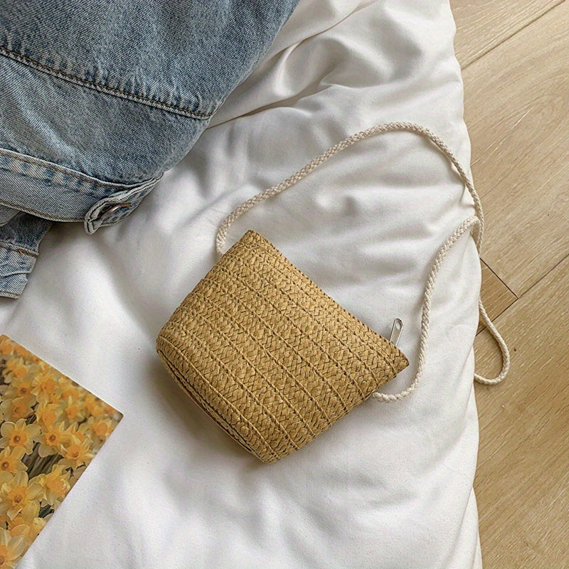 Kids Straw Woven Crossbody Bag Mini Shoulder Purse for Girls