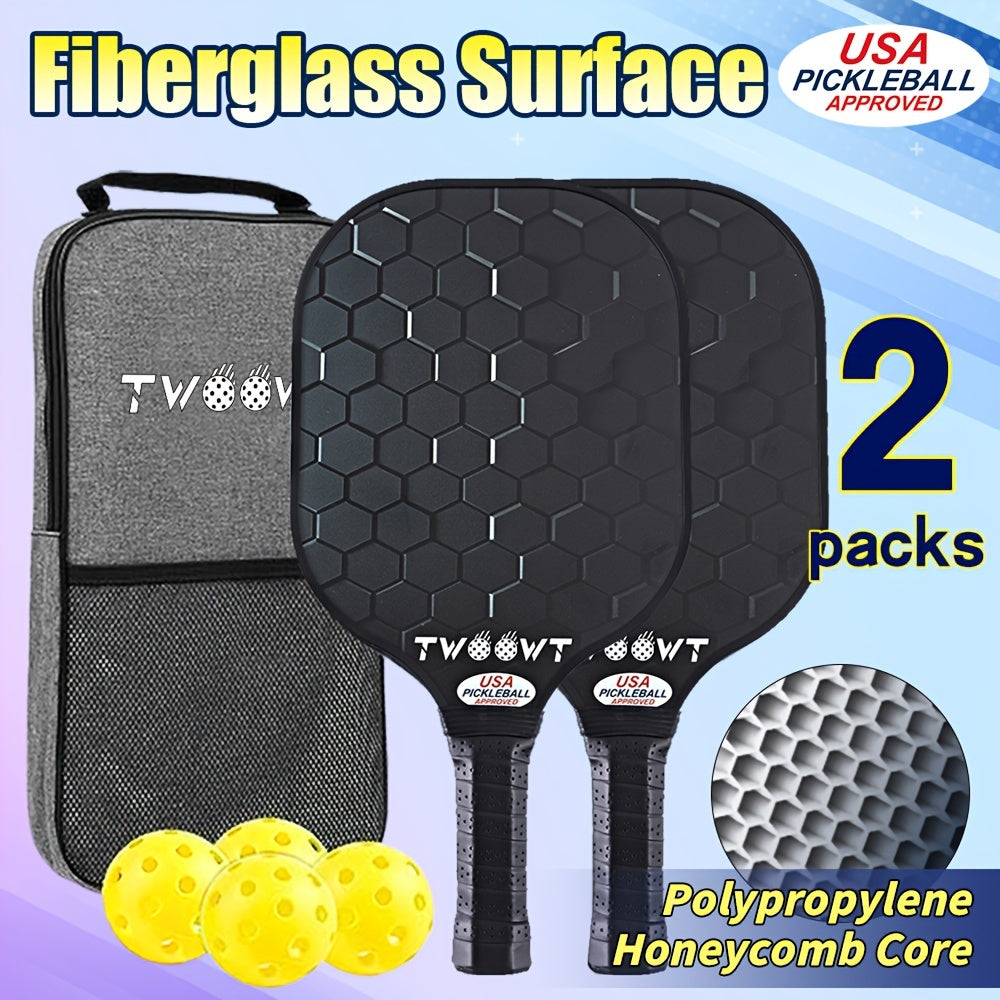 2pk Fiberglass Pickleball Paddles w/ Bags & 4 Balls Set