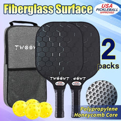 2pk Fiberglass Pickleball Paddles w/ Bags & 4 Balls Set
