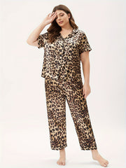 Women's Plus Leopard Print Silk Pajama Set
