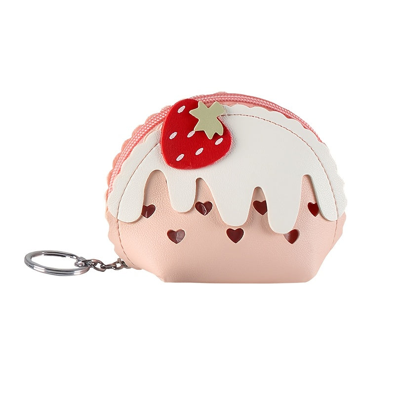Girls Strawberry Cake Coin Purse Mini Wallet with Keychain