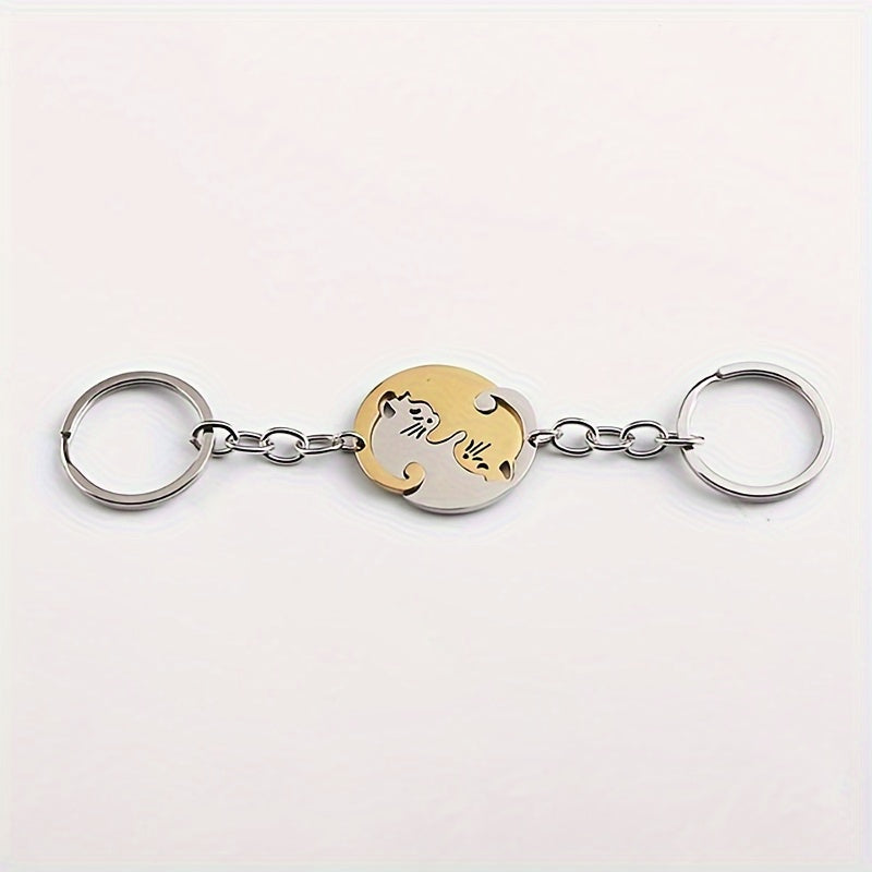 Cat Loving Heart Pendant Keychain for Car Keys Backpacks Wallets