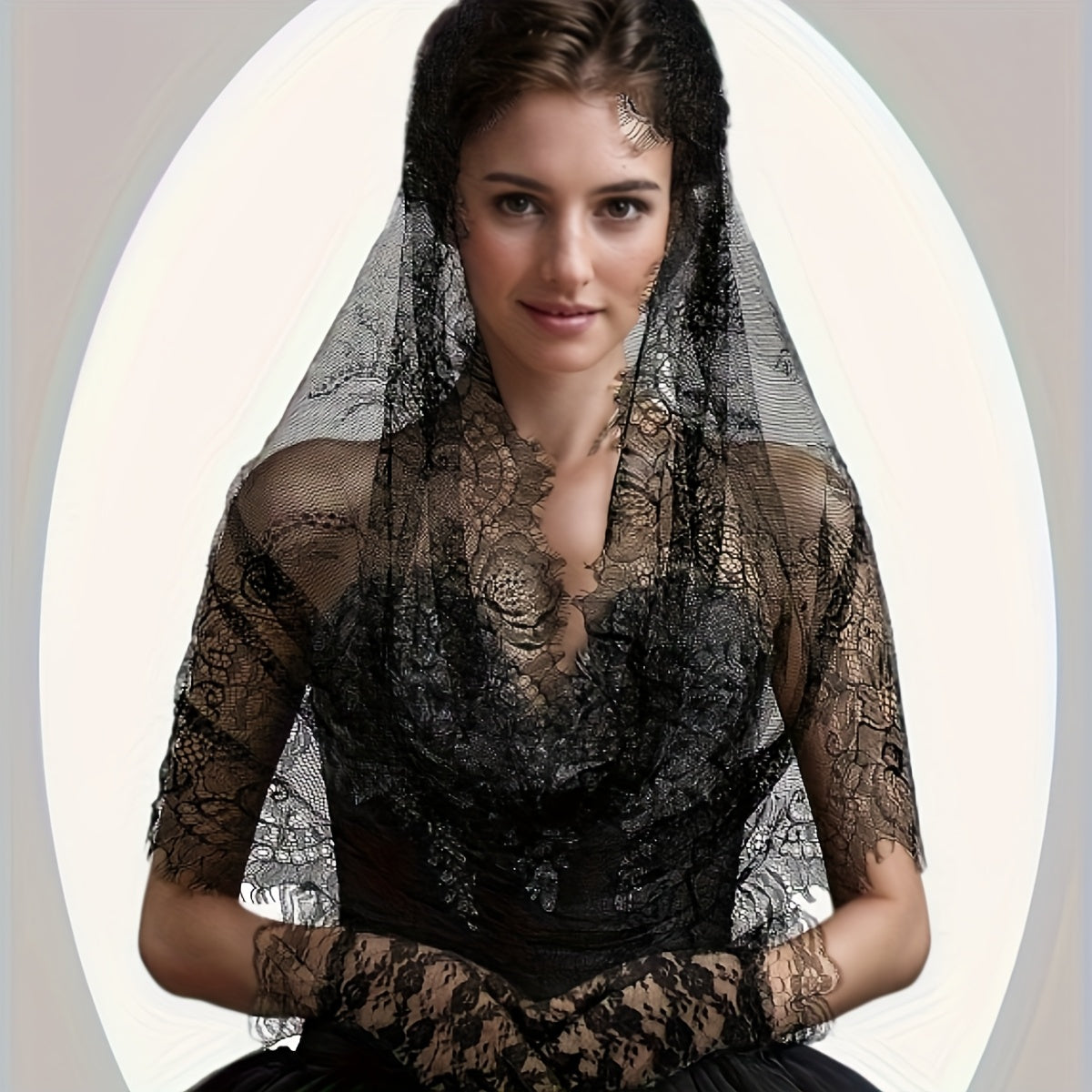 Bridal Lace Head Veil Shawl Floral Vintage Court Style Lightweight