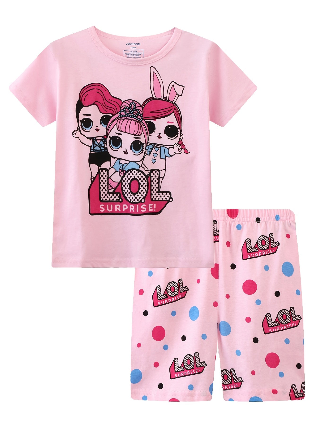 Girls LOL Print T-shirt & Polka Dot Shorts Set