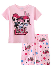 Girls LOL Print T-shirt & Polka Dot Shorts Set