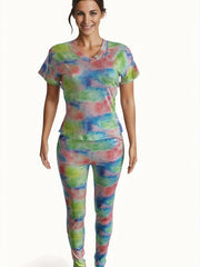 Casual Tie Dye 2pc Set V Neck T-shirt & Slim Pants Outfit
