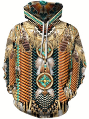 Boho Graphic Print Hoodie Vintage Drawstring Sweatshirt
