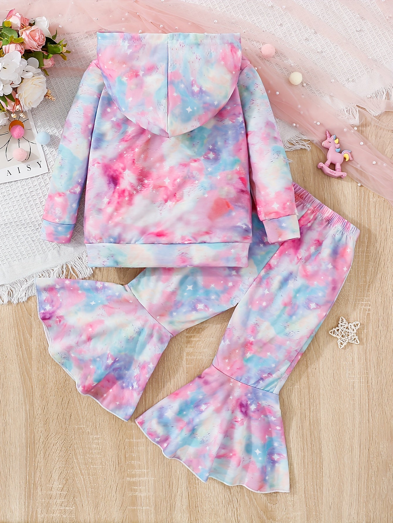 Toddler Girl's Unicorn Hoodie & Flared Pants Set for Spring Fall