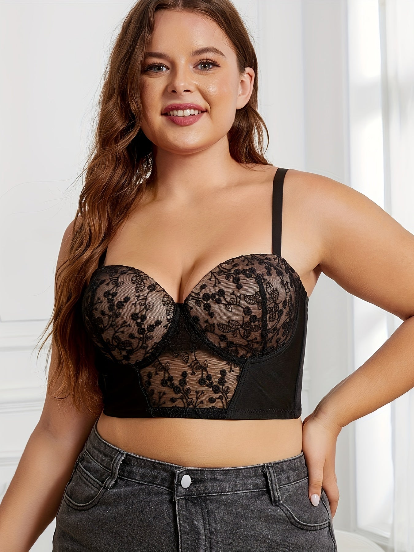 Floral Embroidered Push Up Bra Semi Sheer Bralette