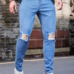 Slim Fit Ripped Jeans Men's Street Style Denim Pants