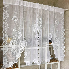 Floral Wavy Short Kitchen Curtains Adjustable Height Straps Ties Cafe