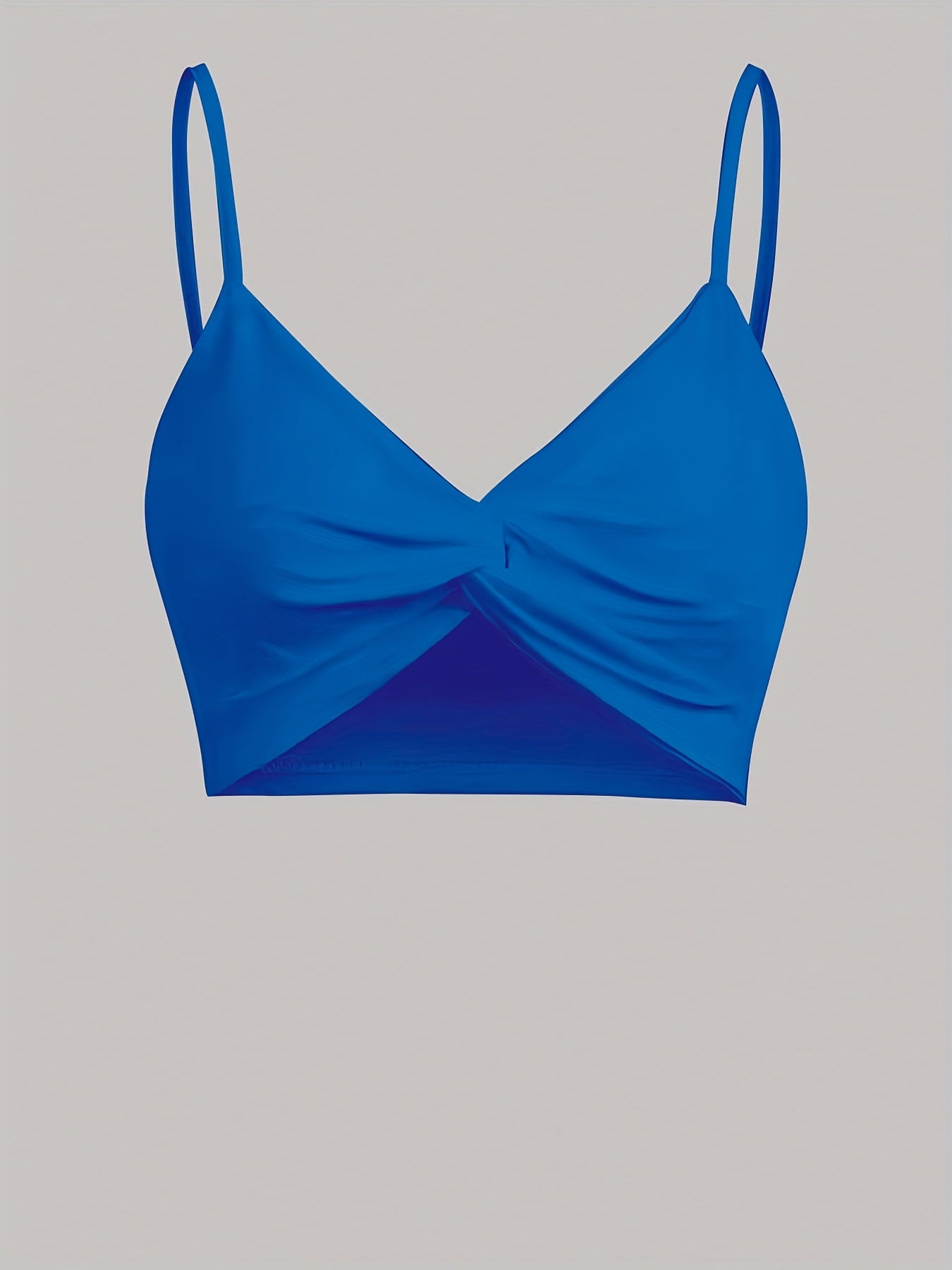 Solid V Neck Bikini Top Twisted High Stretch Spaghetti Straps Beachwear Top