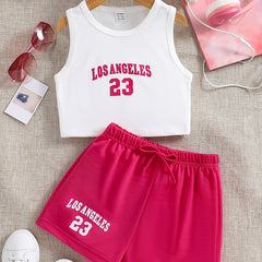 Kid Girls' 2 Piece Outfits Graphic Sleeveless Tank Shirt & Pants Set for Summer
