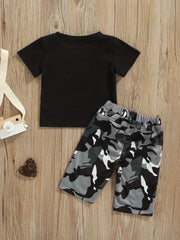 2pcs Baby Boys The Youth Is the Future T-shirt & Camo Shorts Set