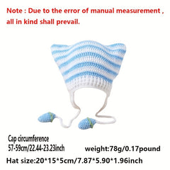 Y2K Stripe Crochet Beanie Cap Hip Hop Monster Cat Ears Knit Hat