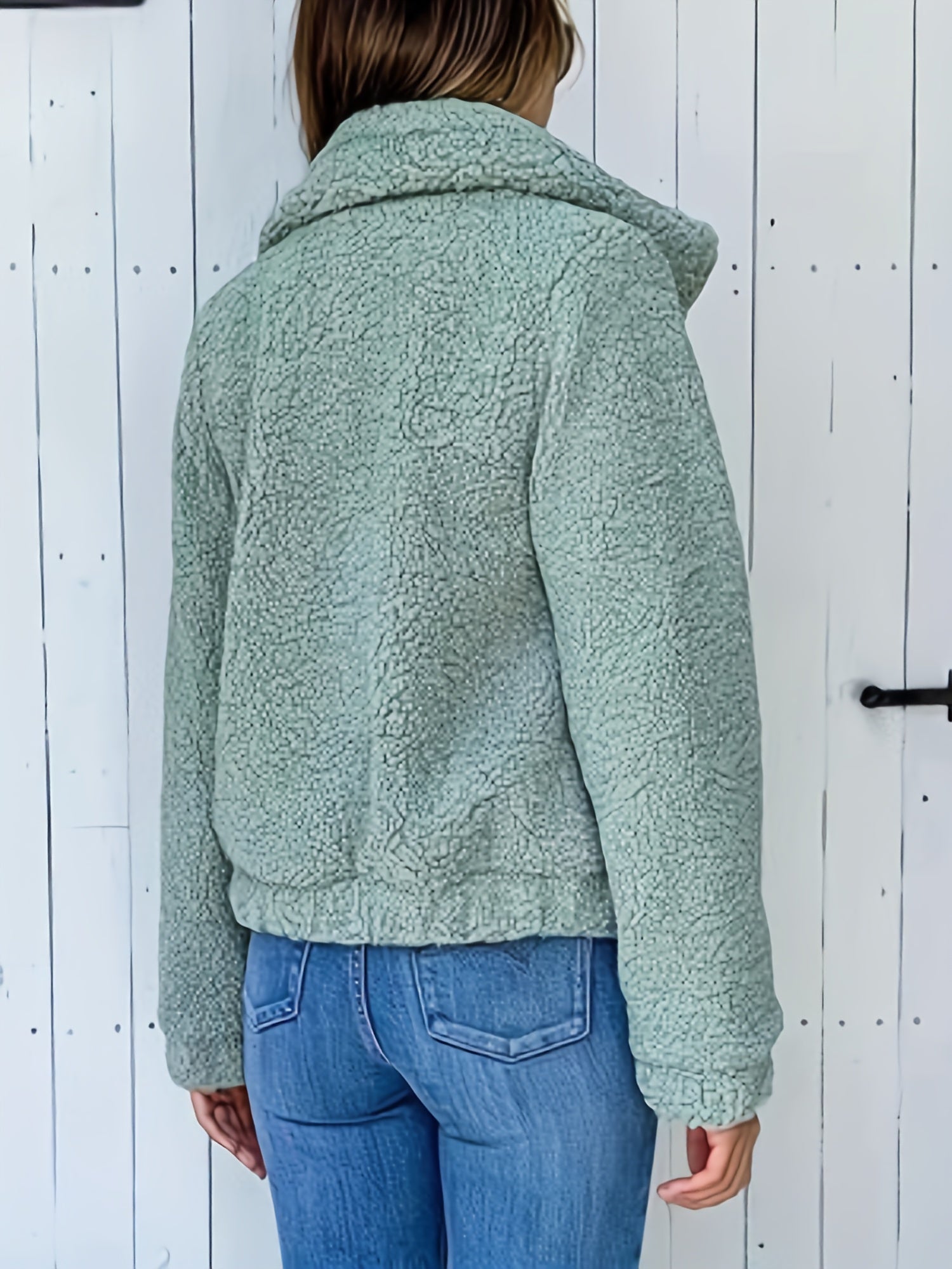 Fuzzy Coat Zip Up Long Sleeve Winter Outerwear