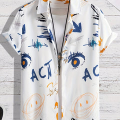 Doodle Eye Hawaiian Shirt Men's Button Up Short Sleeve Shirt