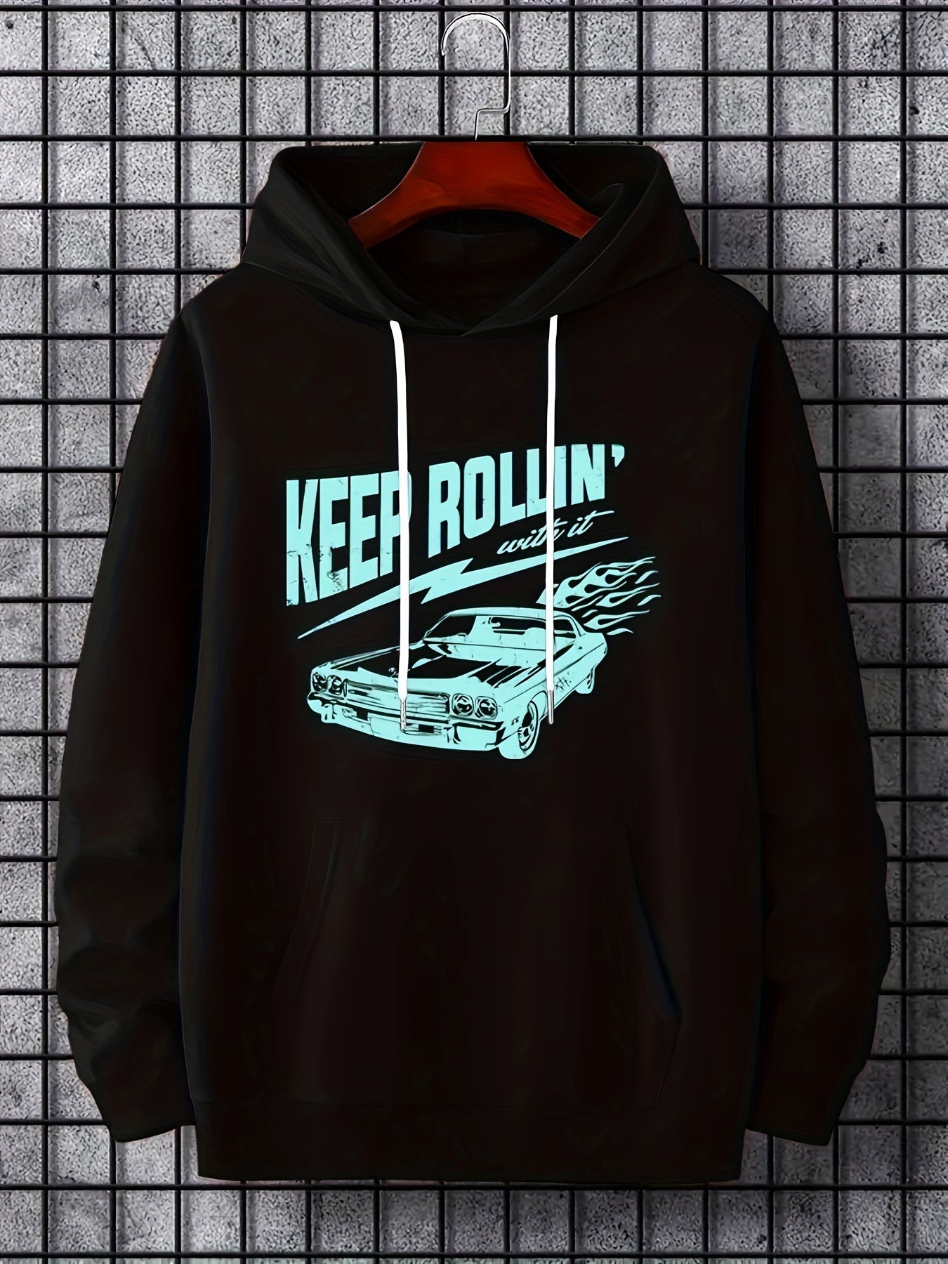 Rollin Print Hoodie Men Graphic Hooded Pullover Kangaroo Pocket