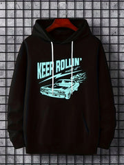 Rollin Print Hoodie Men Graphic Hooded Pullover Kangaroo Pocket