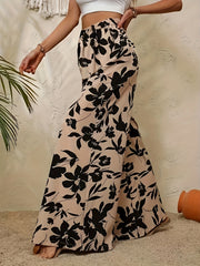 Floral Print Wide Leg Pants High Waist Long Length